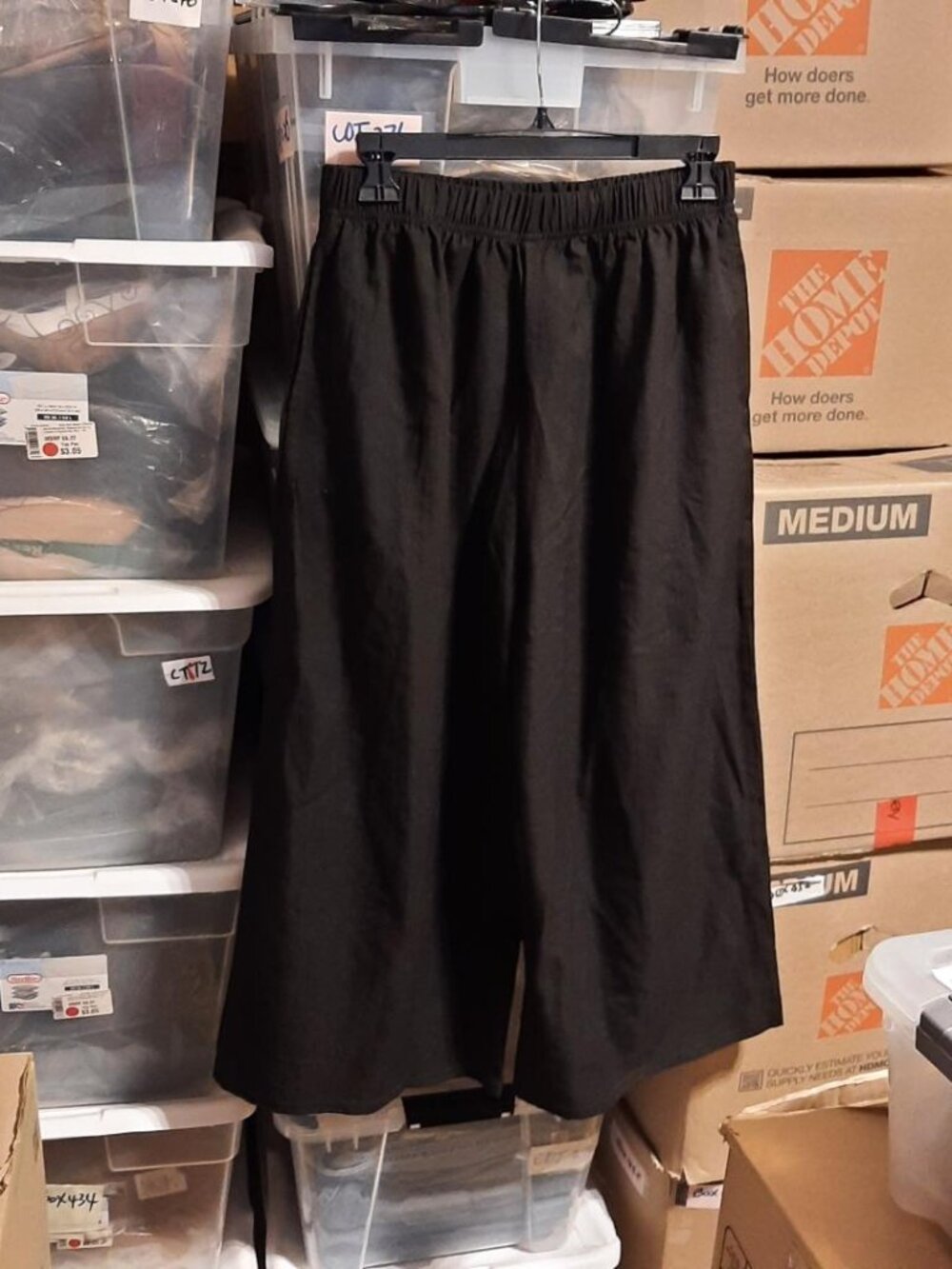 WMN Cotton Capri Pants Wide Leg Casual Elastic Waist With Pockets Black Sz M